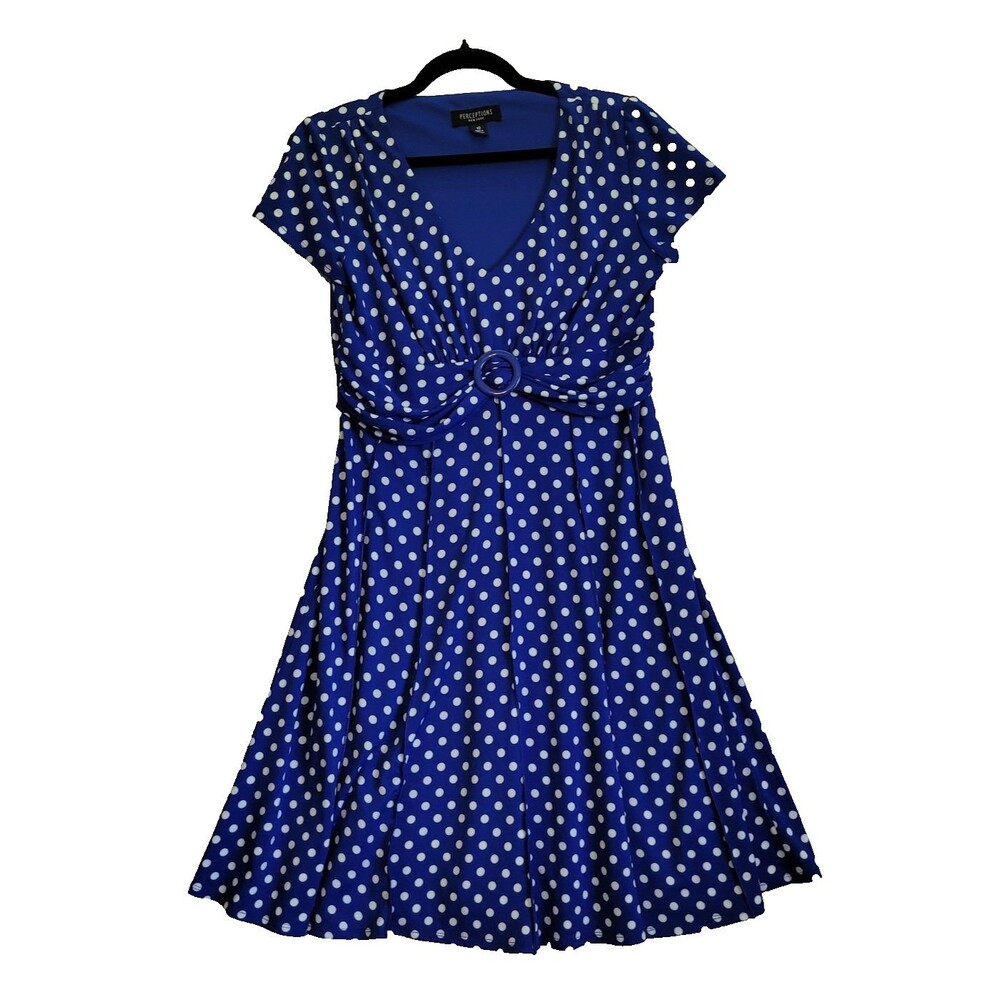 Perceptions New York Dress size 10 Blue White Poka Dot Y2K Style Office Travel